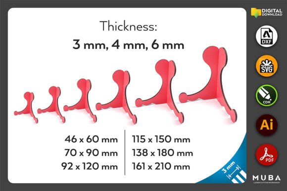 6 Sizes Easel Stand, Photo Frame Svg for Laser Cutting Stands