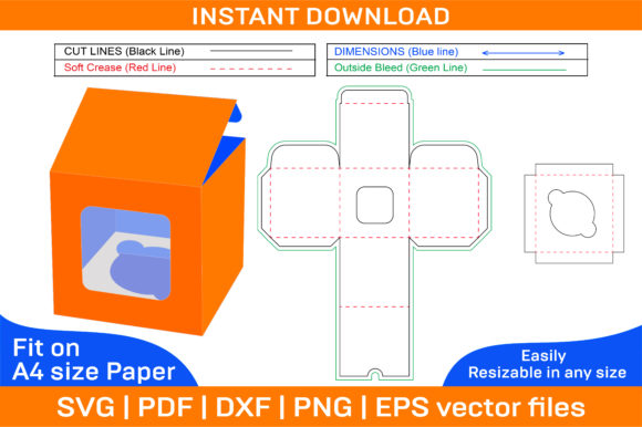 Cake Box, Square Display Cake Box: Graphics & Print Templates