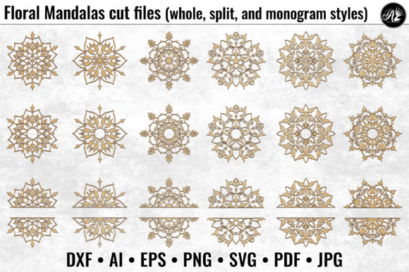 Laser Cutting Ornaments: Floral Mandalas Whole, Split, Monogram